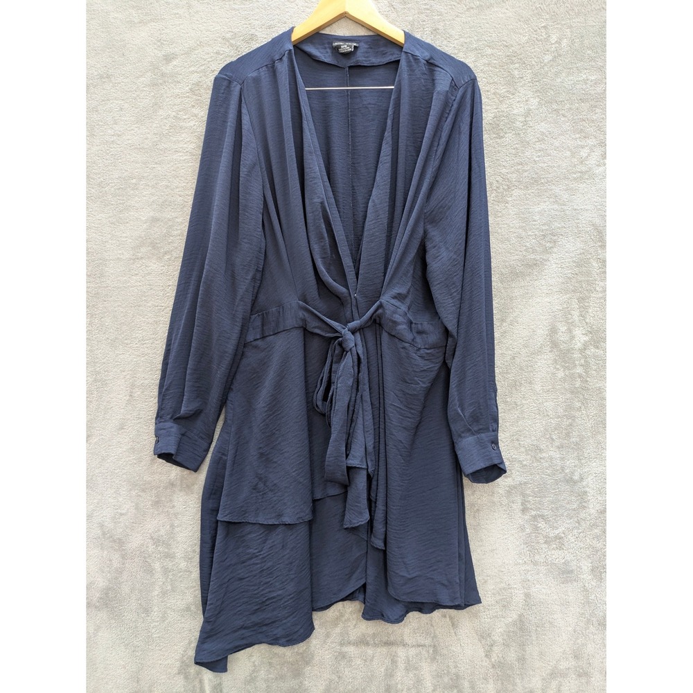 City Chic Medium Wrap Front Tie Womens 18 Navy Blue Long Sleeve Tiered Boho